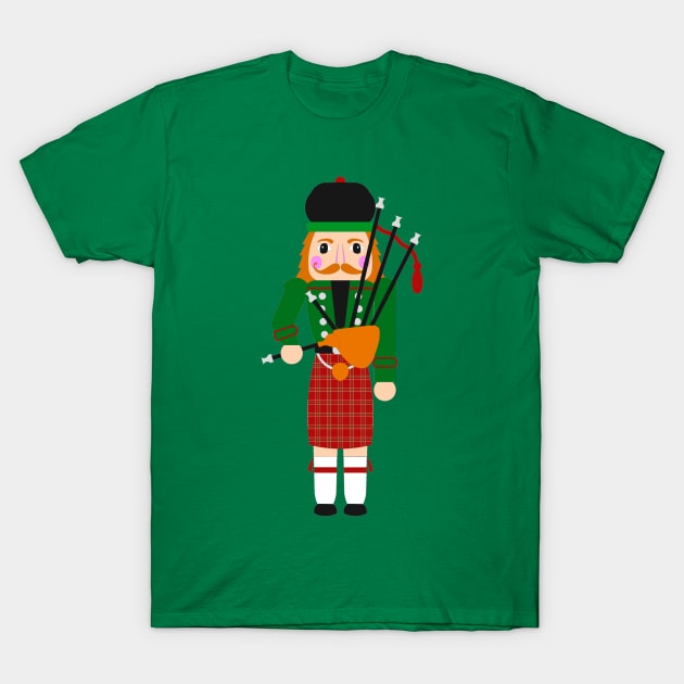 Scottish Bagpiper Nutcracker Christmas Print T-Shirt by ontherails